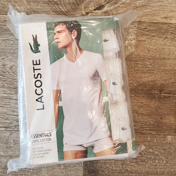 Lacoste Men's White Essentials v-neck undershirts L or XXL NWT - Picture 2 of 4